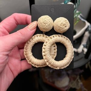 SHEIN Natural Raffia Double Round Drop Earrings - Beige